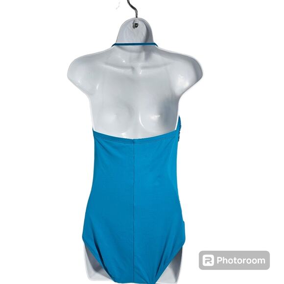 La Blanca Island Goddess Bandeau One-Piece Turquoise Swimsuit Size 8 - Picture 4 of 7